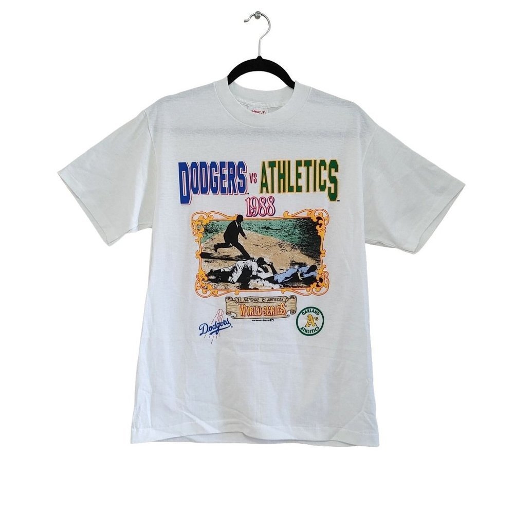 1988 Dodgers vs Athletics Vintage Graphic T Shirt Single Stitch Size Large
